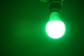 Energy saving lamp White light Green backdrop Have space Royalty Free Stock Photo