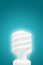Energy saving light bulb on blue background Royalty Free Stock Photo