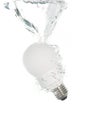 An energy saving light bulb falling into the water Royalty Free Stock Photo