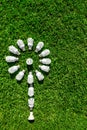 Energy saving light bulbs on green grass