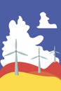 Energy Saving Wind power plants flat simple design colorful illustration. Royalty Free Stock Photo