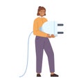 Energy saving, woman with cord, socket plug