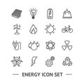 Energy Signs Black Thin Line Icon Set. Vector Royalty Free Stock Photo