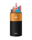 Energy source and consumption vector illustration isolated flat style concept. Alkaline battery generate provides energy