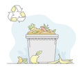 Energy Source with Dustbin Full of Organic Waste for Recycling Vector Illustration