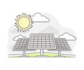 Energy Source with Solar Panel or Photo-voltaic Module Line Vector Illustration