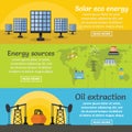 Energy sources banner horizontal set, flat style Royalty Free Stock Photo