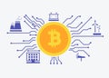 Energy sources design for maining bitcoin. Microchip concept as infographic