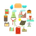 Energy sources items icons set, cartoon style Royalty Free Stock Photo