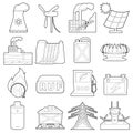 Energy sources items icons set, outline style Royalty Free Stock Photo