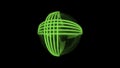 Energy sphere of green lazer beams, seamless loop. Design. Neon rotating ball with bending lines, technology, science