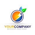 Energy of sun leaf green globe logo icon element sign on white background Royalty Free Stock Photo