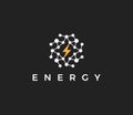Energy technology flat style vector logo concept. Abstract round logotype with dots structure and sparkle, isolated icon