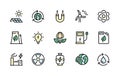 Energy vector line icons. Isolated collection colored energy icons on white background. Energy type symbol vector set. Royalty Free Stock Photo