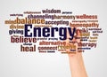 Energy word cloud and hand with marker concept Royalty Free Stock Photo