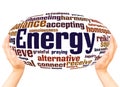 Energy word cloud hand sphere concept Royalty Free Stock Photo