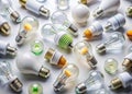 EnergyEfficient LED Bulbs A Comprehensive Aerial View of Assorted Types on a Pristine White Surface Showcasing Modern Royalty Free Stock Photo