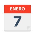 Enero 7 - Calendar Icon - January 7. Vector illustration of Spanish Calendar Leaf