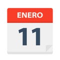 Enero 11 - Calendar Icon - January 11. Vector illustration of Spanish Calendar Leaf