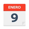 Enero 9 - Calendar Icon - January 9. Vector illustration of Spanish Calendar Leaf