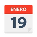 Enero 19 - Calendar Icon - January 19. Vector illustration of Spanish Calendar Leaf