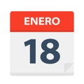 Enero 18 - Calendar Icon - January 18. Vector illustration of Spanish Calendar Leaf