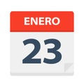 Enero 23 - Calendar Icon - January 23. Vector illustration of Spanish Calendar Leaf