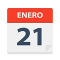 Enero 21 - Calendar Icon - January 21. Vector illustration of Spanish Calendar Leaf