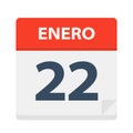 Enero 22 - Calendar Icon - January 22. Vector illustration of Spanish Calendar Leaf