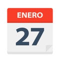 Enero 27 - Calendar Icon - January 27. Vector illustration of Spanish Calendar Leaf