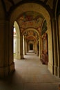 Enfilade of old Baroque building of catholic monastery