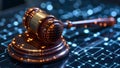 Enforcing Cybersecurity Laws in Abstract Tech Space with High-Tech Virtual Gavel. Concept