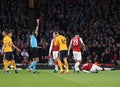 French FIFA Referee Clement Turpin shows a red card