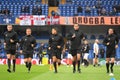 Football match officials warming up