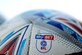 Detail of the EFL Championship Match Ball with Sky BET EFL Logo Royalty Free Stock Photo