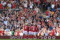 Nottingham Forest Players Celebrate with Fans Royalty Free Stock Photo