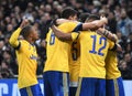 Juventus players celebrate a goal