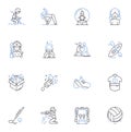 Engage line icons collection. Involve, Participate, Connect, Communicate, Immerse, Engross, Entertain vector and linear