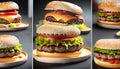 A time-lapse photo series capturing the construction of a fast-food burger step by step. Royalty Free Stock Photo