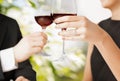 Engaged couple with wine glasses Royalty Free Stock Photo