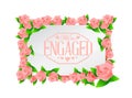 we are engaged stamp seal and roses board Royalty Free Stock Photo