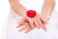 Engagement ring box in woman bride hands. Royalty Free Stock Photo