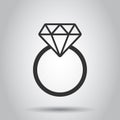 Engagement ring with diamond vector icon in flat style. Wedding jewelery ring illustration on white background. Romance Royalty Free Stock Photo