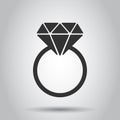 Engagement ring with diamond vector icon in flat style. Wedding jewelery ring illustration on white background. Romance Royalty Free Stock Photo