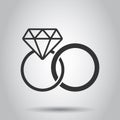 Engagement ring with diamond vector icon in flat style. Wedding jewelery ring illustration on white background. Romance Royalty Free Stock Photo