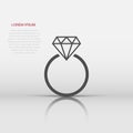 Engagement ring with diamond vector icon in flat style. Wedding jewelery ring illustration on white isolated background. Romance Royalty Free Stock Photo