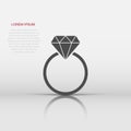 Engagement ring with diamond vector icon in flat style. Wedding jewelery ring illustration on white isolated background. Romance Royalty Free Stock Photo