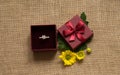 Engagement ring in gift box with daisy Royalty Free Stock Photo