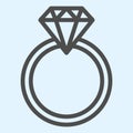 Engagement ring line icon. Romantic proposal jewelry item with diamond. Wedding asset vector design concept, outline Royalty Free Stock Photo