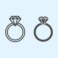 Engagement ring line and solid icon. Romantic proposal jewelry item with diamond. Wedding asset vector design concept Royalty Free Stock Photo